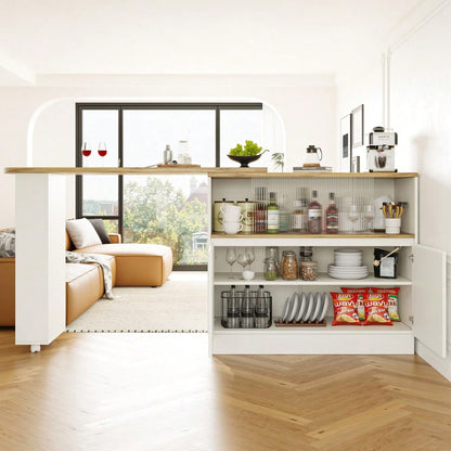 (N620P20771617W)Um 360° drehbare Essbar (Hauptkörper 90 x 45 x 100 cm), modernes, einfaches, multifunktionales, drehbares Sideboard mit Ablageflächen und Glas, geeignet für Küchen und Restaurants