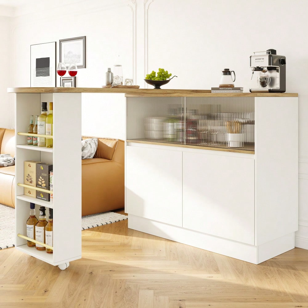 (N620P20771617W)Um 360° drehbare Essbar (Hauptkörper 90 x 45 x 100 cm), modernes, einfaches, multifunktionales, drehbares Sideboard mit Ablageflächen und Glas, geeignet für Küchen und Restaurants