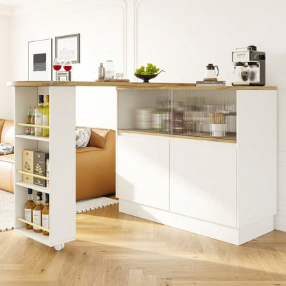 (N620P20771617W)Um 360° drehbare Essbar (Hauptkörper 90 x 45 x 100 cm), modernes, einfaches, multifunktionales, drehbares Sideboard mit Ablageflächen und Glas, geeignet für Küchen und Restaurants