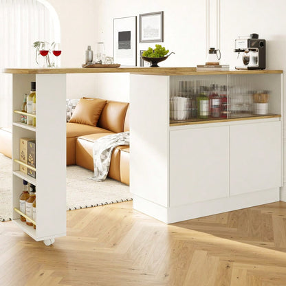 (N620P20771617W)Um 360° drehbare Essbar (Hauptkörper 90 x 45 x 100 cm), modernes, einfaches, multifunktionales, drehbares Sideboard mit Ablageflächen und Glas, geeignet für Küchen und Restaurants