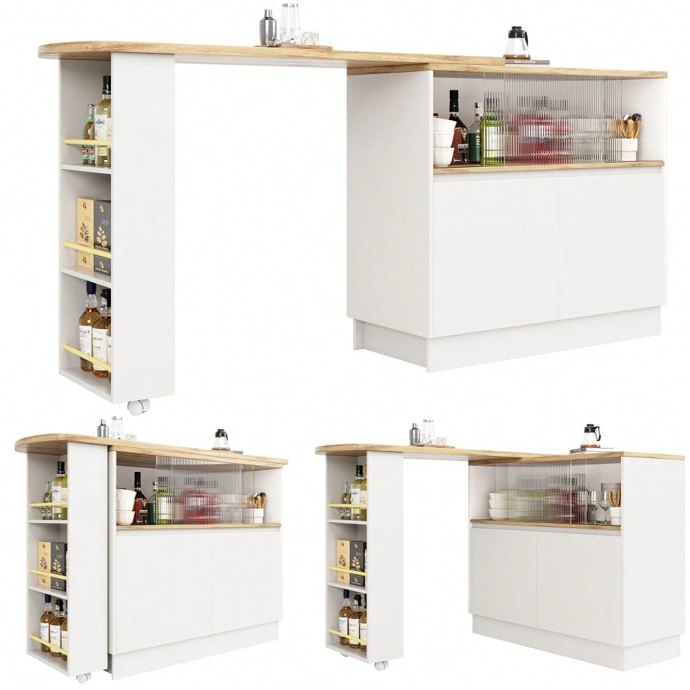 (N620P20771617W)Um 360° drehbare Essbar (Hauptkörper 90 x 45 x 100 cm), modernes, einfaches, multifunktionales, drehbares Sideboard mit Ablageflächen und Glas, geeignet für Küchen und Restaurants