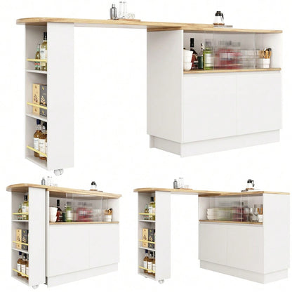 (N620P20771617W)Um 360° drehbare Essbar (Hauptkörper 90 x 45 x 100 cm), modernes, einfaches, multifunktionales, drehbares Sideboard mit Ablageflächen und Glas, geeignet für Küchen und Restaurants