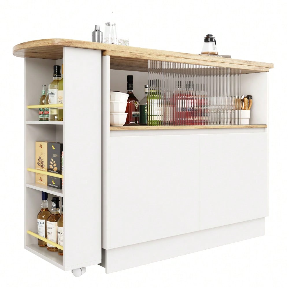 (N620P20771617W)Um 360° drehbare Essbar (Hauptkörper 90 x 45 x 100 cm), modernes, einfaches, multifunktionales, drehbares Sideboard mit Ablageflächen und Glas, geeignet für Küchen und Restaurants