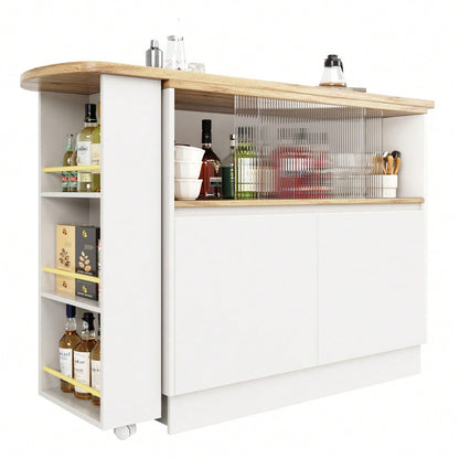 (N620P20771617W)Um 360° drehbare Essbar (Hauptkörper 90 x 45 x 100 cm), modernes, einfaches, multifunktionales, drehbares Sideboard mit Ablageflächen und Glas, geeignet für Küchen und Restaurants