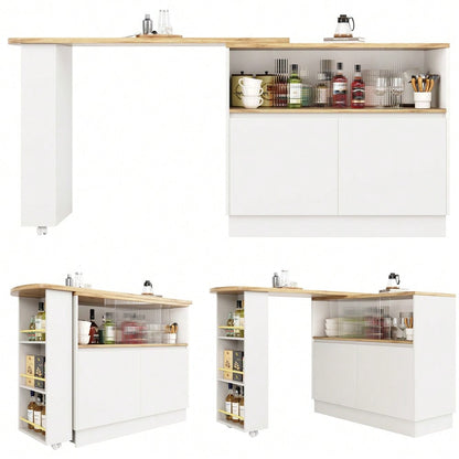(N620P20771617W)Um 360° drehbare Essbar (Hauptkörper 90 x 45 x 100 cm), modernes, einfaches, multifunktionales, drehbares Sideboard mit Ablageflächen und Glas, geeignet für Küchen und Restaurants