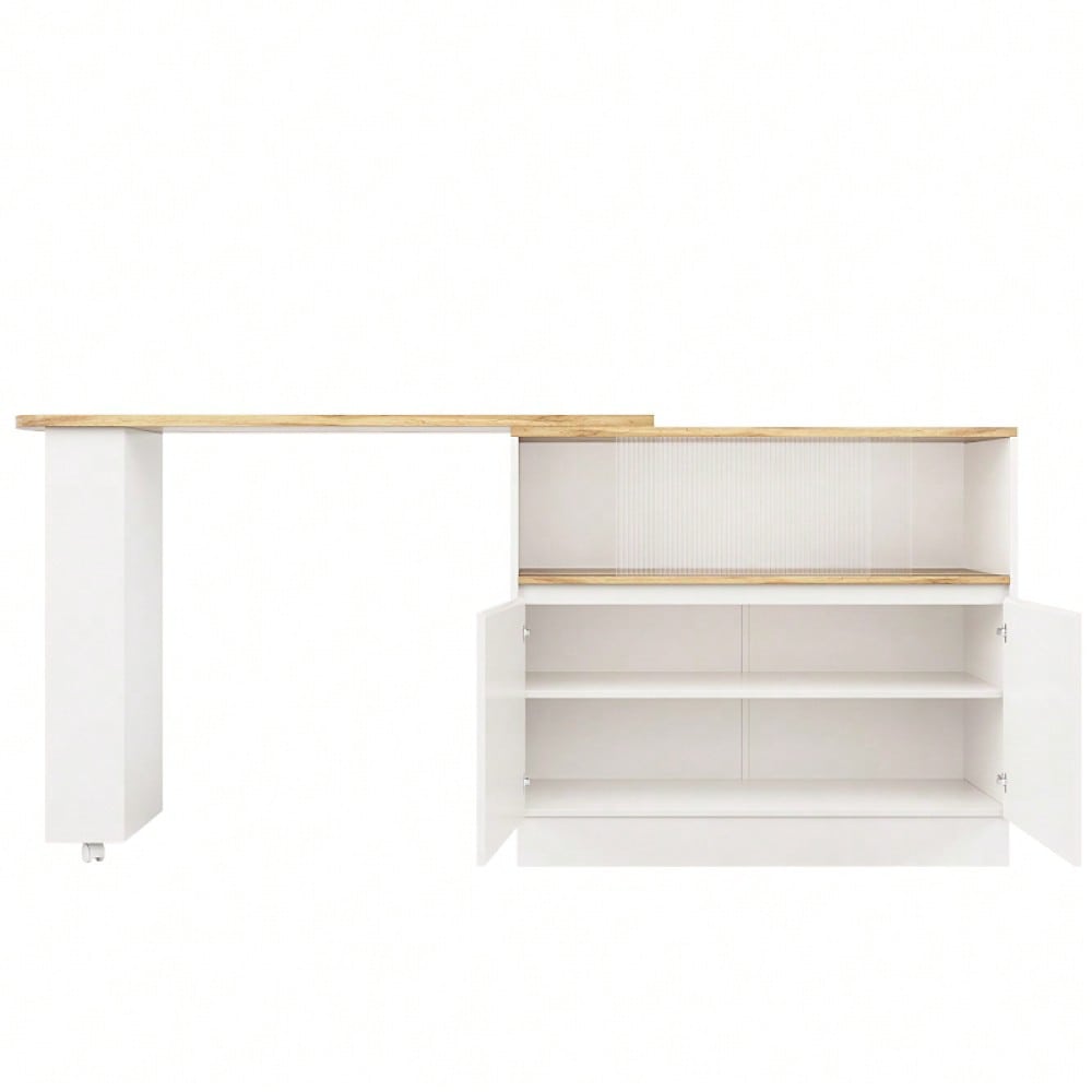 (N620P20771617W)Um 360° drehbare Essbar (Hauptkörper 90 x 45 x 100 cm), modernes, einfaches, multifunktionales, drehbares Sideboard mit Ablageflächen und Glas, geeignet für Küchen und Restaurants
