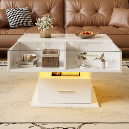 Multifunktionaler Hochglanz-Lift-Couchtisch mit LED-Beleuchtung, verstellbarer Höhe & flexiblem Stauraum – modernes Design für Wohnzimmer, Büro & kleine Wohnungen
