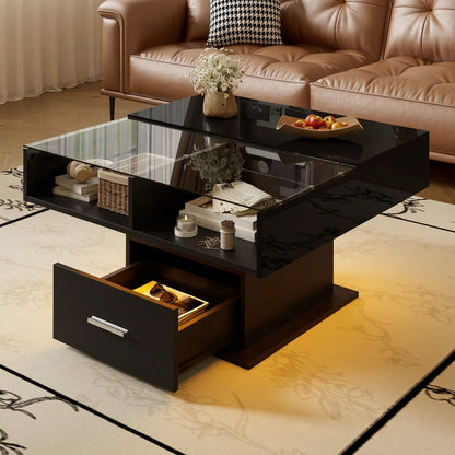 Multifunktionaler Hochglanz-Lift-Couchtisch mit LED-Beleuchtung, verstellbarer Höhe & flexiblem Stauraum – modernes Design für Wohnzimmer, Büro & kleine Wohnungen