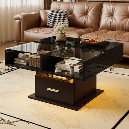 Multifunktionaler Hochglanz-Lift-Couchtisch mit LED-Beleuchtung, verstellbarer Höhe & flexiblem Stauraum – modernes Design für Wohnzimmer, Büro & kleine Wohnungen