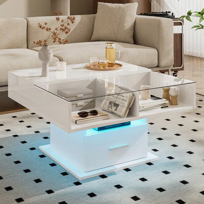 Multifunktionaler Hochglanz-Lift-Couchtisch mit LED-Beleuchtung, verstellbarer Höhe & flexiblem Stauraum – modernes Design für Wohnzimmer, Büro & kleine Wohnungen