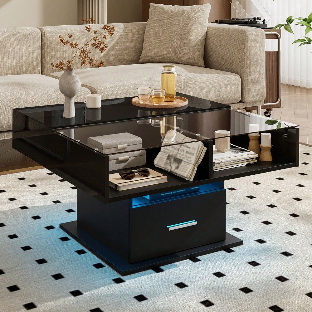 Multifunktionaler Hochglanz-Lift-Couchtisch mit LED-Beleuchtung, verstellbarer Höhe & flexiblem Stauraum – modernes Design für Wohnzimmer, Büro & kleine Wohnungen