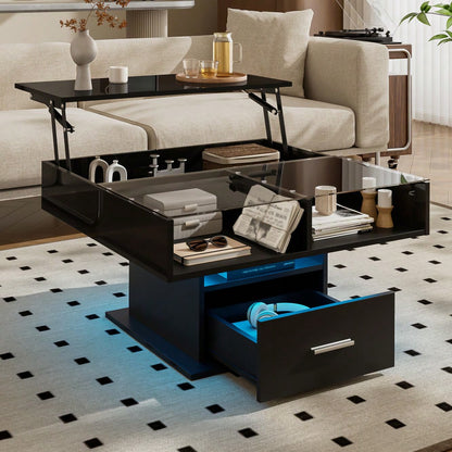 Multifunktionaler Hochglanz-Lift-Couchtisch mit LED-Beleuchtung, verstellbarer Höhe & flexiblem Stauraum – modernes Design für Wohnzimmer, Büro & kleine Wohnungen