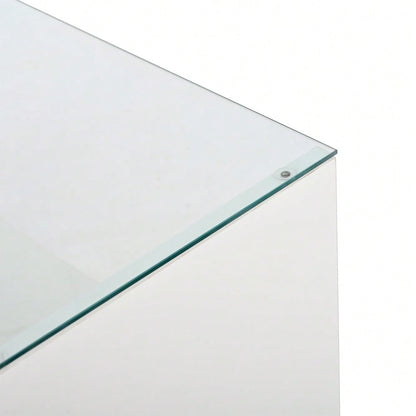 105 cm moderner, minimalistischer Couchtisch mit Stauraum, LED-Stimmungsbeleuchtung, Glasplatte und 2 Schubladen