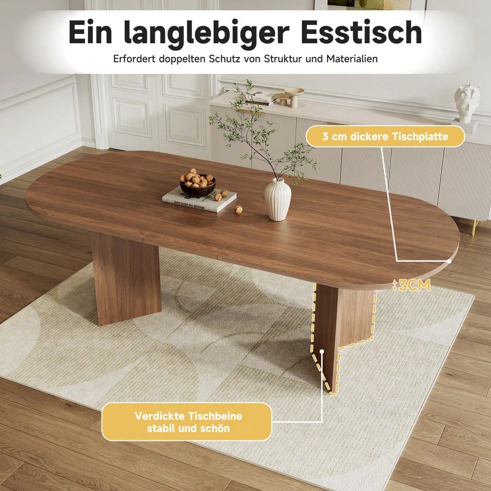 Ausziehbarer Esstisch 160/200 * 90 cm, geeignet für 4–6 Personen, Esstisch mit abgerundeten Ecken, verdickte Tischplatte, ausziehbarer Esstisch im einfachen Stil, Nussbaum