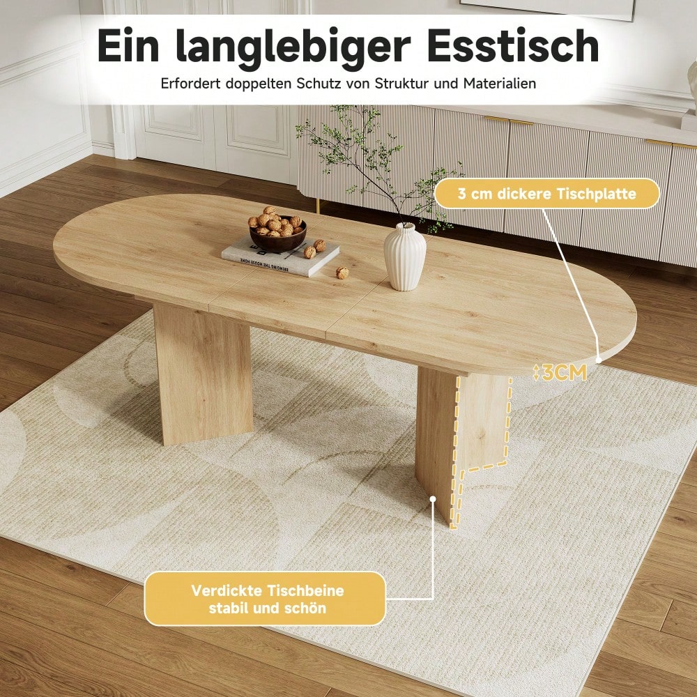 Ausziehbarer Esstisch 120/160 * 80 cm, geeignet für 4–6 Personen, Esstisch mit abgerundeten Ecken, verdickte Tischplatte, ausziehbarer Esstisch im einfachen Stil, Eichenfarbe
