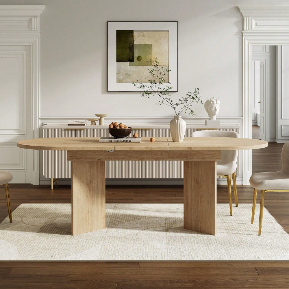 Ausziehbarer Esstisch 120/160 * 80 cm, geeignet für 4–6 Personen, Esstisch mit abgerundeten Ecken, verdickte Tischplatte, ausziehbarer Esstisch im einfachen Stil, Eichenfarbe