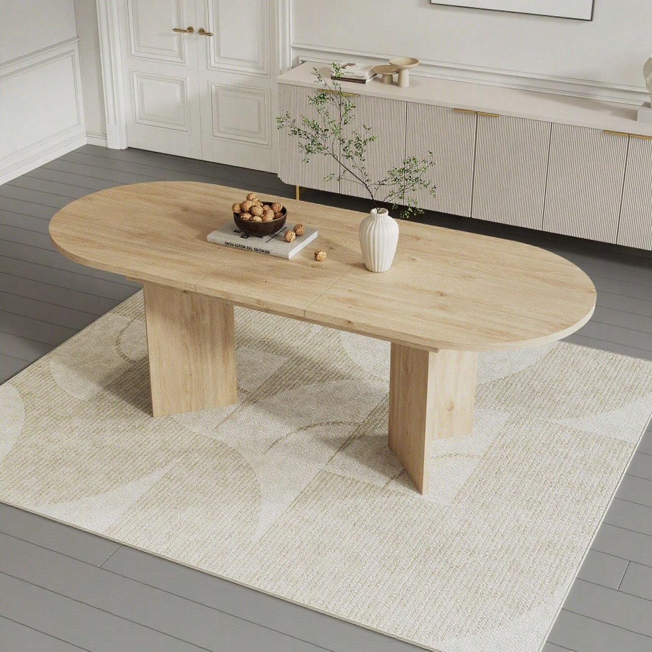 Ausziehbarer Esstisch 120/160 * 80 cm, geeignet für 4–6 Personen, Esstisch mit abgerundeten Ecken, verdickte Tischplatte, ausziehbarer Esstisch im einfachen Stil, Eichenfarbe