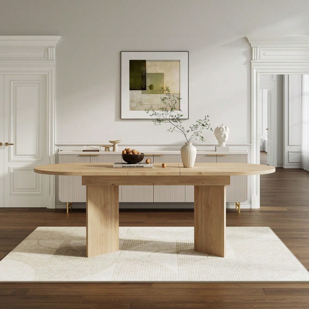 Ausziehbarer Esstisch 120/160 * 80 cm, geeignet für 4–6 Personen, Esstisch mit abgerundeten Ecken, verdickte Tischplatte, ausziehbarer Esstisch im einfachen Stil, Eichenfarbe