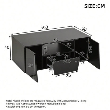 100*50*40cm couchtisch, sofatisch mit LED licht, Hochglanz-wohnzimmertisch mit 2 schränke, Beistelltisch, kaffeetisch mit 1 schublade,Unregelmäßiges Design, schwarz