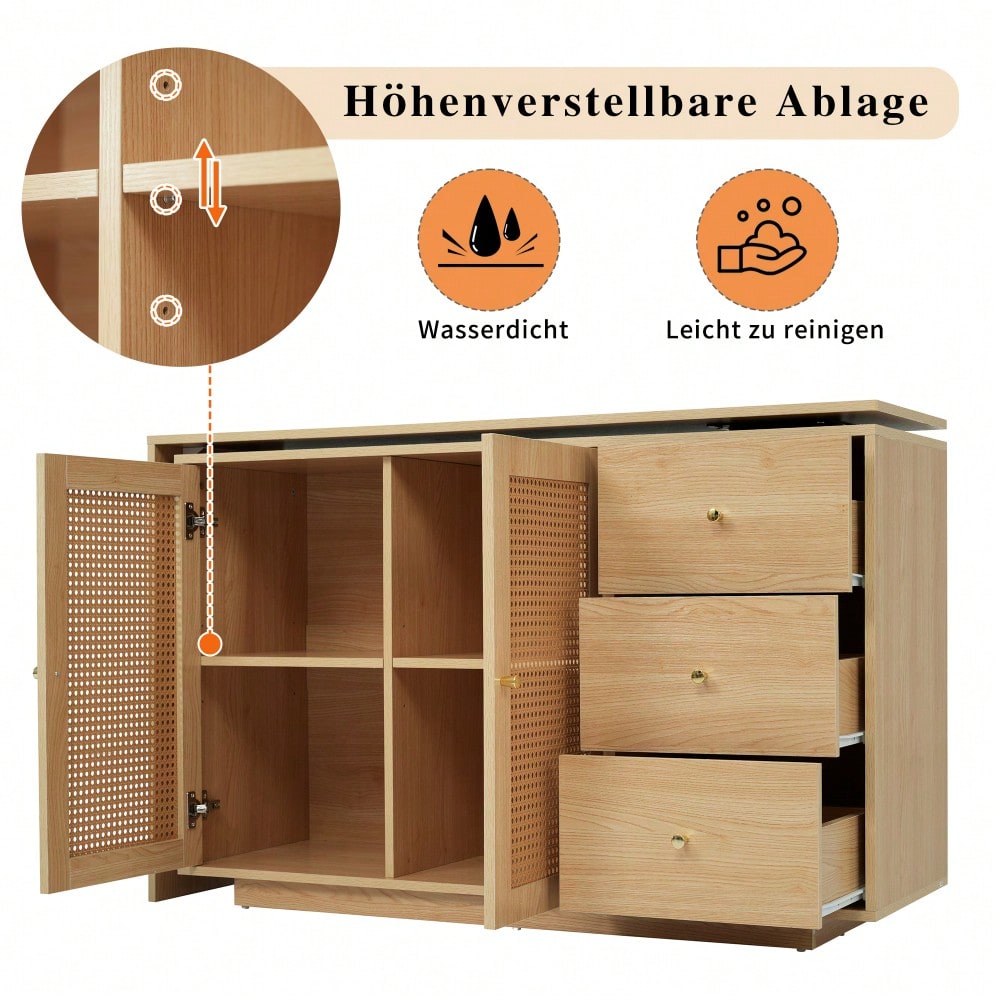 Schreibtisch, L-förmiger Ecktisch, Computertisch mit Rattantüren, Frisiertisch, weiß 126 cm