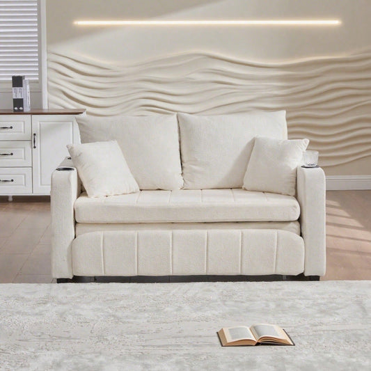 Multifunktionales Stoffsofa Klappbares Ausziehsofa Kleines Wohnzimmersofa mit zwei Funktionen Abnehmbar und waschbar Mit Aufbewahrungstasche Mit USB-Ladefunktion Mit Becherhalter