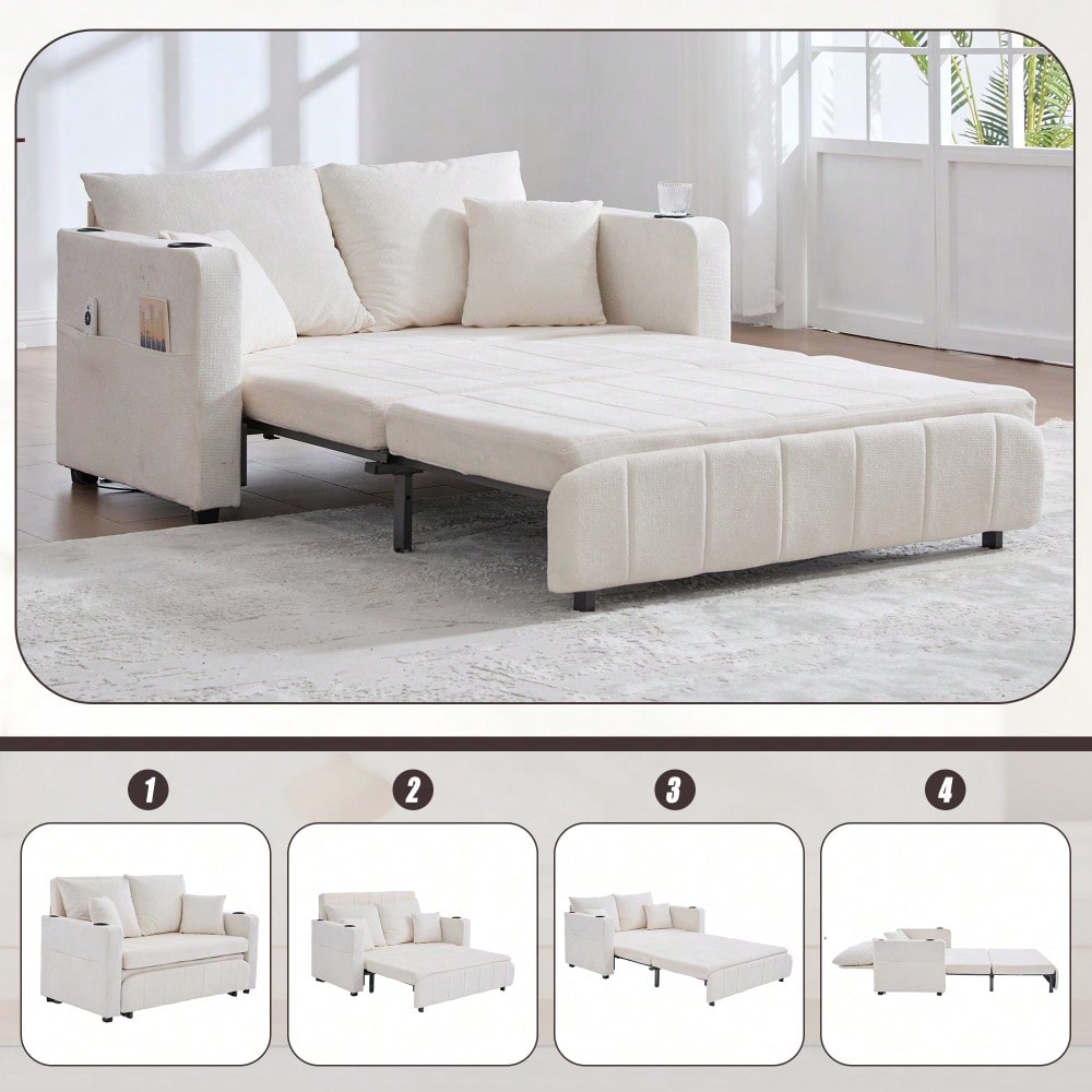 Multifunktionales Stoffsofa Klappbares Ausziehsofa Kleines Wohnzimmersofa mit zwei Funktionen Abnehmbar und waschbar Mit Aufbewahrungstasche Mit USB-Ladefunktion Mit Becherhalter