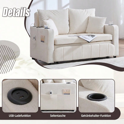 Multifunktionales Stoffsofa Klappbares Ausziehsofa Kleines Wohnzimmersofa mit zwei Funktionen Abnehmbar und waschbar Mit Aufbewahrungstasche Mit USB-Ladefunktion Mit Becherhalter