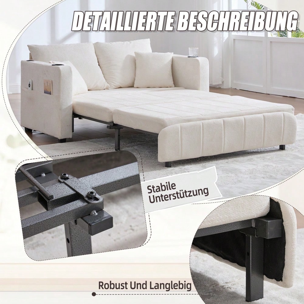 Multifunktionales Stoffsofa Klappbares Ausziehsofa Kleines Wohnzimmersofa mit zwei Funktionen Abnehmbar und waschbar Mit Aufbewahrungstasche Mit USB-Ladefunktion Mit Becherhalter