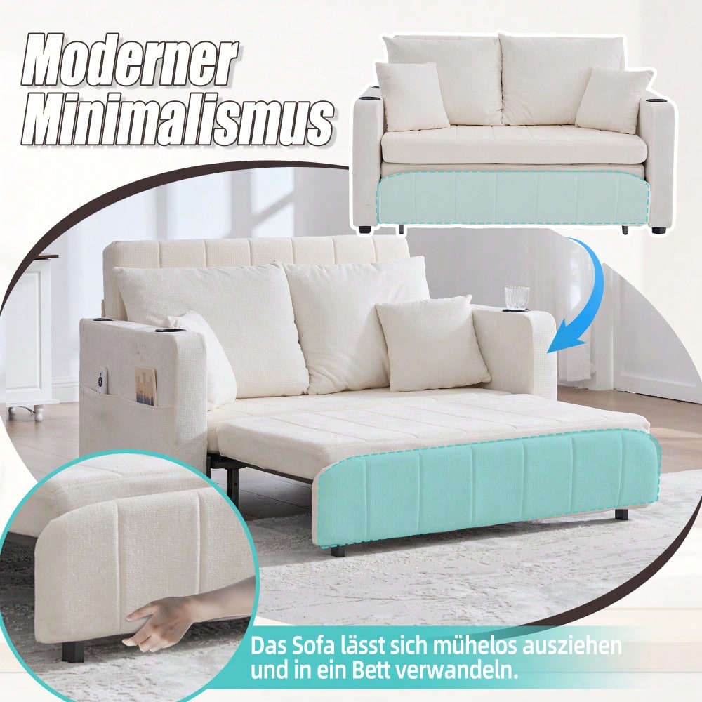 Multifunktionales Stoffsofa Klappbares Ausziehsofa Kleines Wohnzimmersofa mit zwei Funktionen Abnehmbar und waschbar Mit Aufbewahrungstasche Mit USB-Ladefunktion Mit Becherhalter
