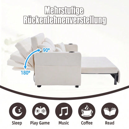 Multifunktionales Stoffsofa Klappbares Ausziehsofa Kleines Wohnzimmersofa mit zwei Funktionen Abnehmbar und waschbar Mit Aufbewahrungstasche Mit USB-Ladefunktion Mit Becherhalter