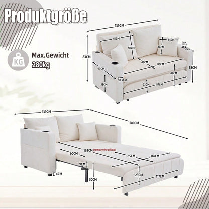 Multifunktionales Stoffsofa Klappbares Ausziehsofa Kleines Wohnzimmersofa mit zwei Funktionen Abnehmbar und waschbar Mit Aufbewahrungstasche Mit USB-Ladefunktion Mit Becherhalter