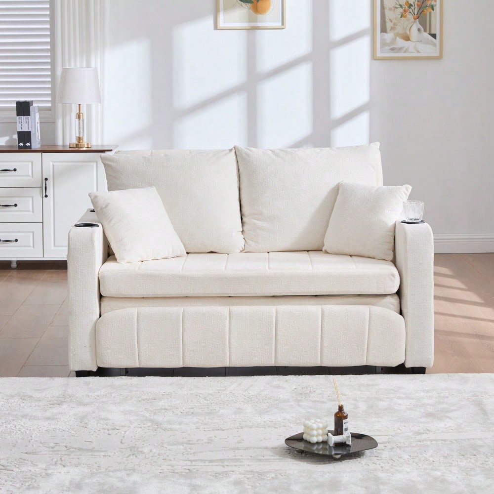 Multifunktionales Stoffsofa Klappbares Ausziehsofa Kleines Wohnzimmersofa mit zwei Funktionen Abnehmbar und waschbar Mit Aufbewahrungstasche Mit USB-Ladefunktion Mit Becherhalter