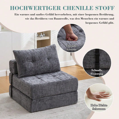 Klappbares Schlafsofa, Schlafsofa mit Kissen, faltbare Matratze mit Rückenlehne, tragbares Klappsofa, bequemes Bodensofa für Wohnzimmer und Schlafzimmer