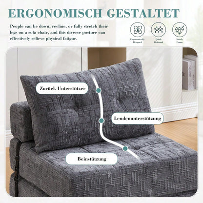 Klappbares Schlafsofa, Schlafsofa mit Kissen, faltbare Matratze mit Rückenlehne, tragbares Klappsofa, bequemes Bodensofa für Wohnzimmer und Schlafzimmer