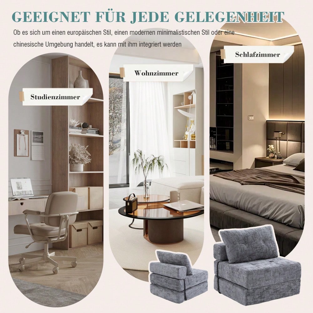 Klappbares Schlafsofa, Schlafsofa mit Kissen, faltbare Matratze mit Rückenlehne, tragbares Klappsofa, bequemes Bodensofa für Wohnzimmer und Schlafzimmer