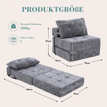 Klappbares Schlafsofa, Schlafsofa mit Kissen, faltbare Matratze mit Rückenlehne, tragbares Klappsofa, bequemes Bodensofa für Wohnzimmer und Schlafzimmer