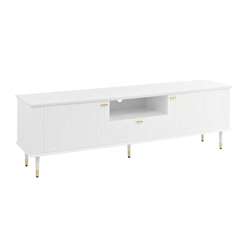 TV-Schrank mit offenen Fächern und Schubladen, lackierte Strukturoberfläche, Soft-Close-Scharniere