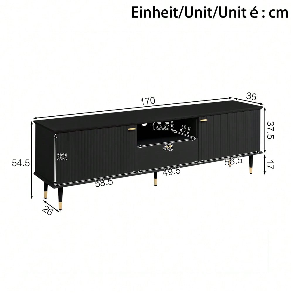 TV-Schrank mit offenen Fächern und Schubladen, lackierte Strukturoberfläche, Soft-Close-Scharniere