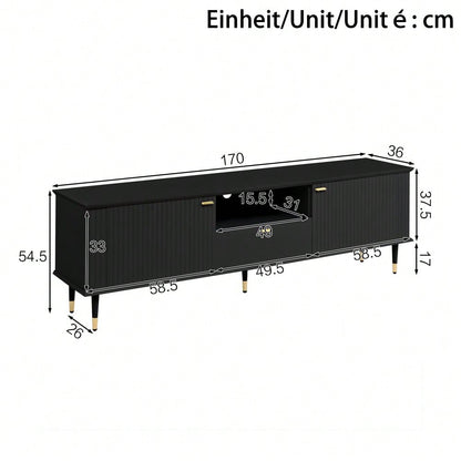 TV-Schrank mit offenen Fächern und Schubladen, lackierte Strukturoberfläche, Soft-Close-Scharniere