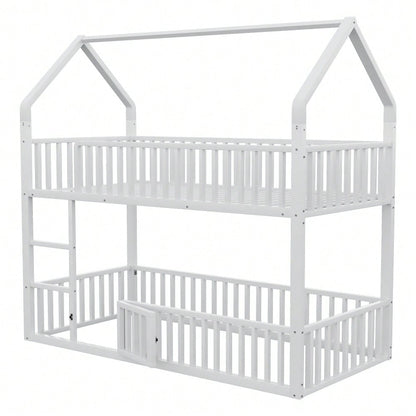Kinder-Etagenbett 90*200, Metall-Doppelbett, Kinder-Familienbett, Etagenbett mit Treppe, Loft-Design, Unteres Bett mit kleiner Tür zum Öffnen und Schließen, Weiß