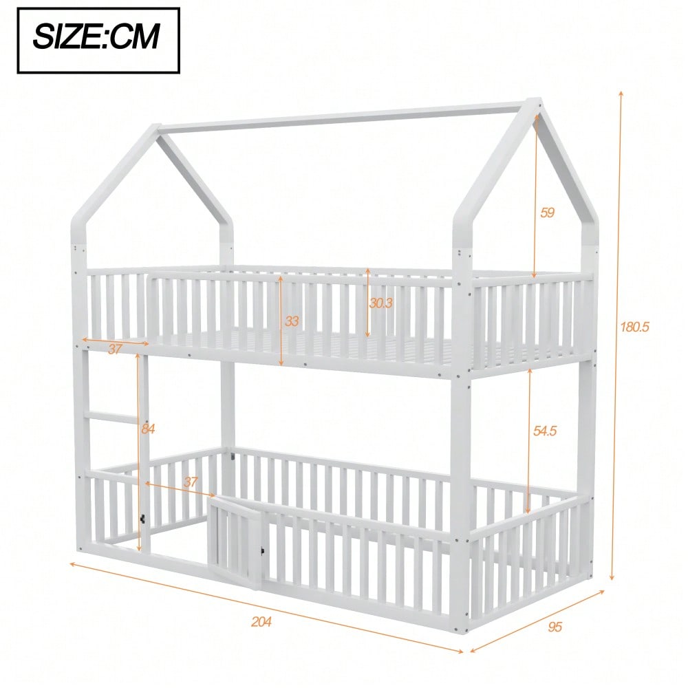 Kinder-Etagenbett 90*200, Metall-Doppelbett, Kinder-Familienbett, Etagenbett mit Treppe, Loft-Design, Unteres Bett mit kleiner Tür zum Öffnen und Schließen, Weiß