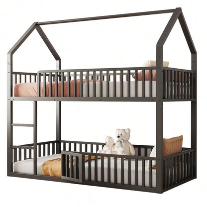 Kinder-Etagenbett 90*200, Metall-Doppelbett, Kinder-Familienbett, Etagenbett mit Treppe, Loft-Design, Unteres Bett mit kleiner Tür zum Öffnen und Schließen, Schwarz