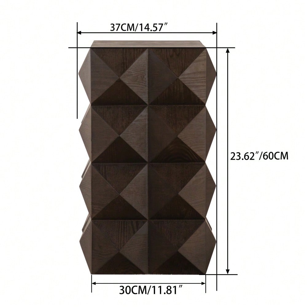 60CM Height Three-dimensional Embossed Pattern Design Retro Side Table Retro Wooden Nightstand Brown,No Assembly Required