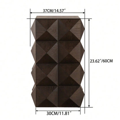 60CM Height Three-dimensional Embossed Pattern Design Retro Side Table Retro Wooden Nightstand Brown,No Assembly Required