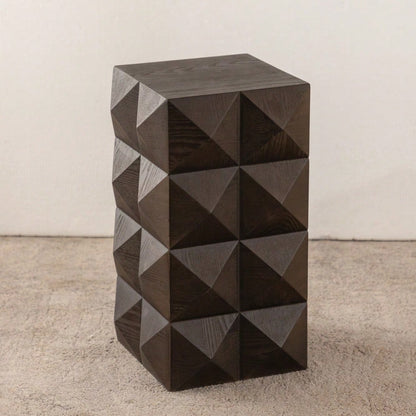 60CM Height Three-dimensional Embossed Pattern Design Retro Side Table Retro Wooden Nightstand Brown,No Assembly Required