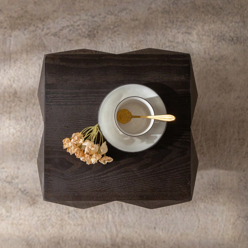 60CM Height Three-dimensional Embossed Pattern Design Retro Side Table Retro Wooden Nightstand Brown,No Assembly Required