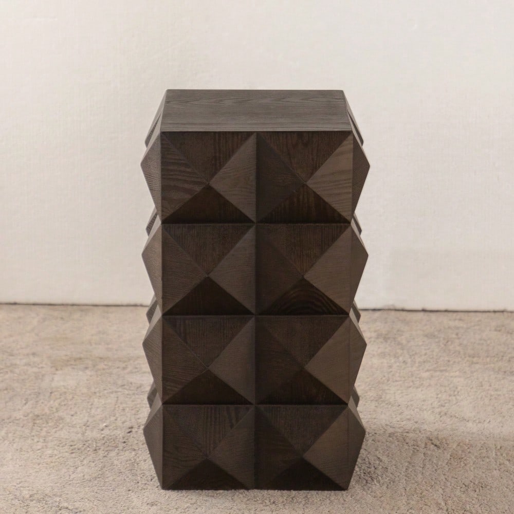 60CM Height Three-dimensional Embossed Pattern Design Retro Side Table Retro Wooden Nightstand Brown,No Assembly Required