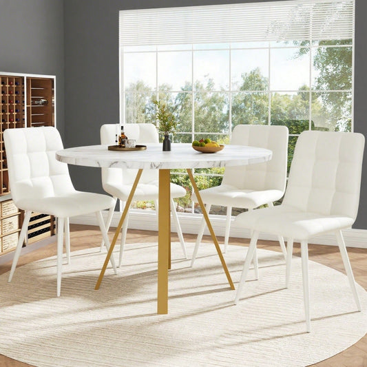 Runder Esstisch (80×80×75cm), Küchen-Esstisch, runder Couchtisch für 4 Personen, geeignet für Esszimmer, Wohnzimmer, Tischbeine aus Metall, weißes Marmormuster und goldene Tischbeine