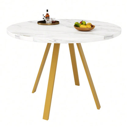 Runder Esstisch (80×80×75cm), Küchen-Esstisch, runder Couchtisch für 4 Personen, geeignet für Esszimmer, Wohnzimmer, Tischbeine aus Metall, weißes Marmormuster und goldene Tischbeine
