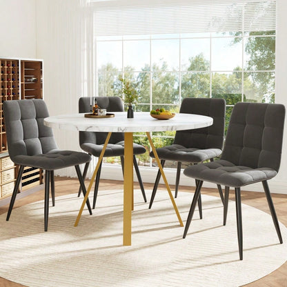 Runder Esstisch (80×80×75cm), Küchen-Esstisch, runder Couchtisch für 4 Personen, geeignet für Esszimmer, Wohnzimmer, Tischbeine aus Metall, weißes Marmormuster und goldene Tischbeine